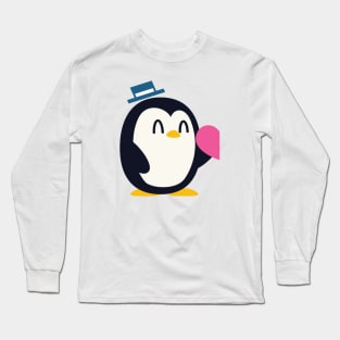 Cute Penguin Boy with Half of Heart Long Sleeve T-Shirt